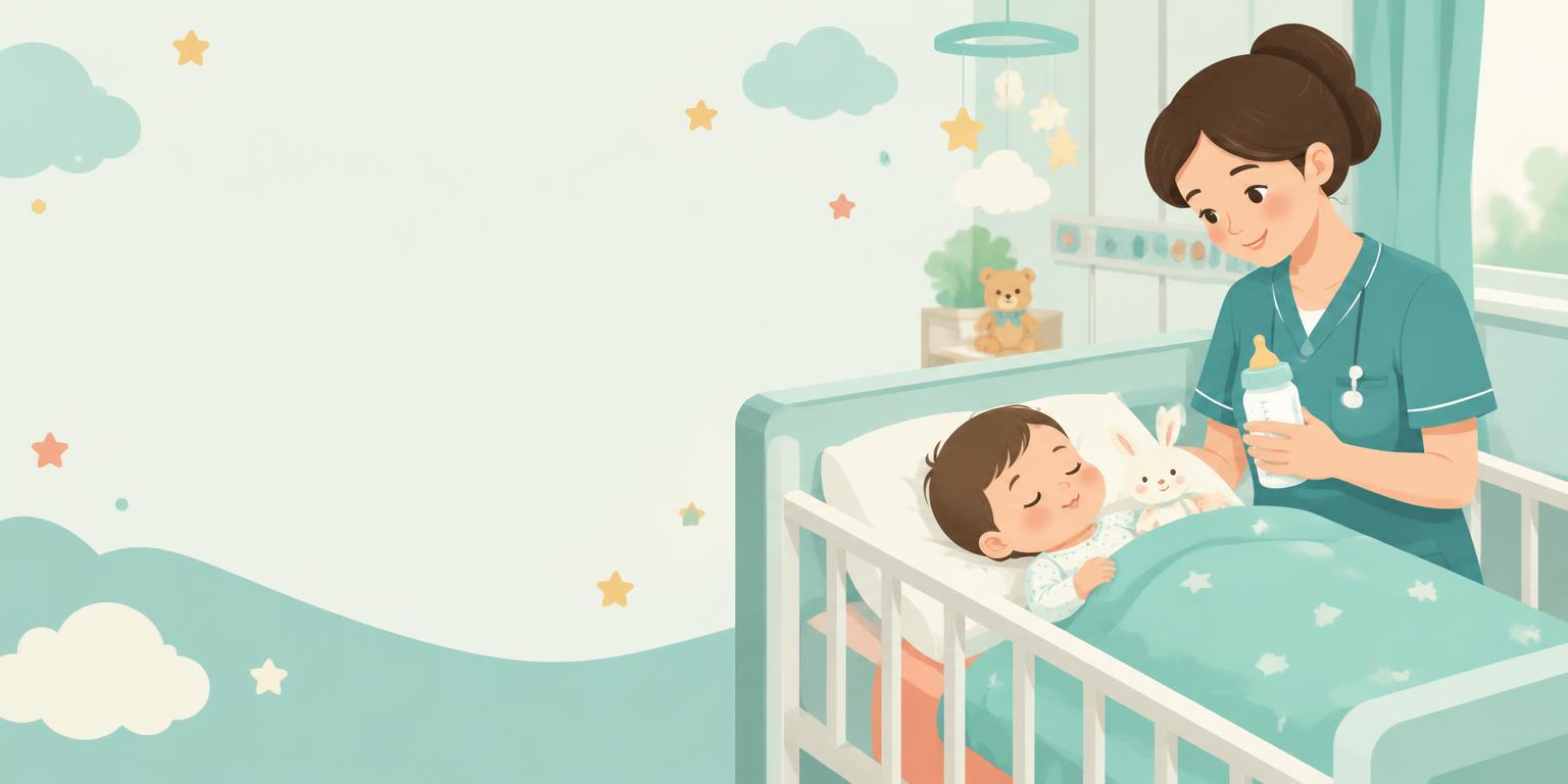 Enfermeira com biberão junto a um bebé a dormir